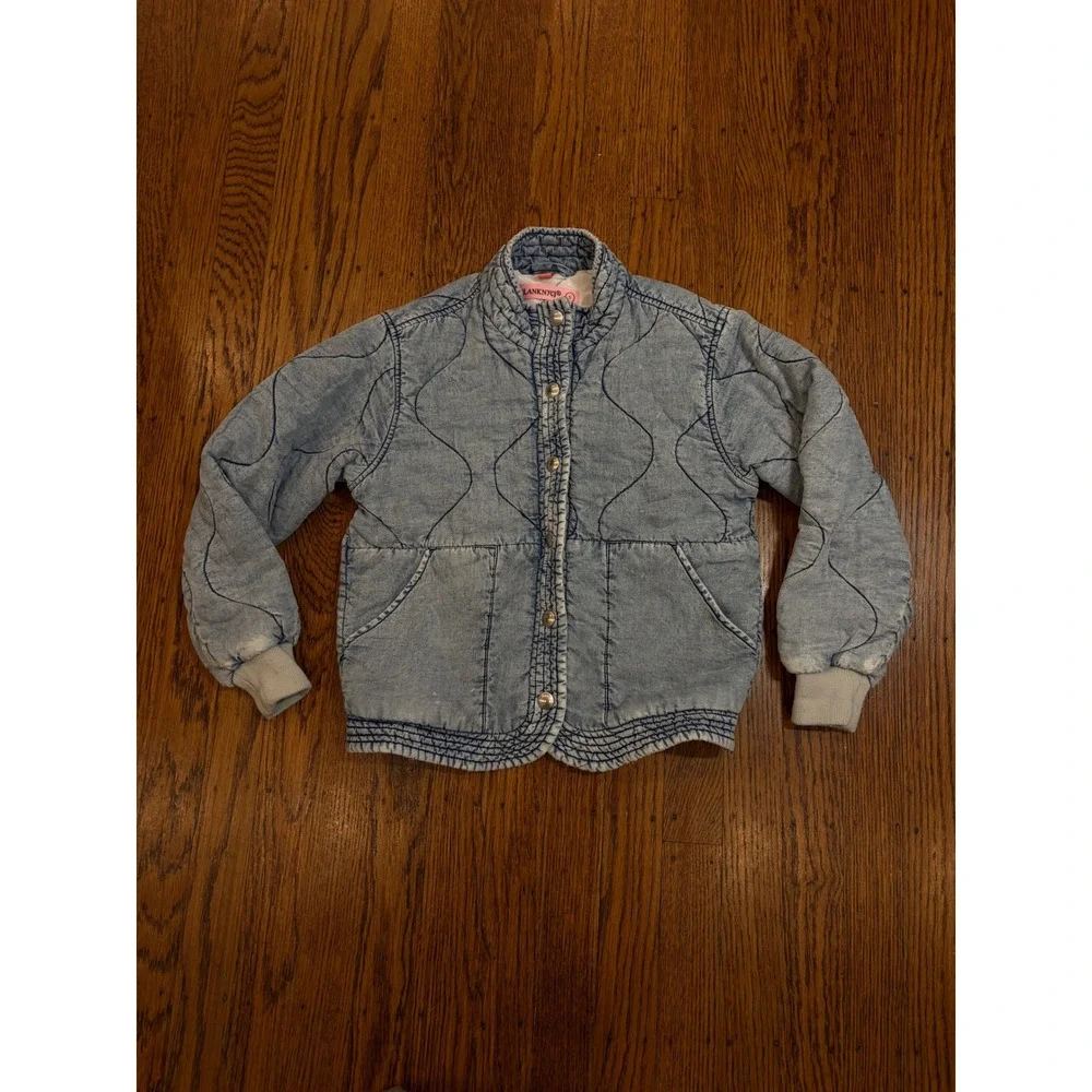 BlankNYC Kids Quilted Denim Jacket Light Wash Acid Snap Front Blue Small